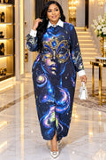 Luxury Vintage Galaxy Print Shirt Dress
