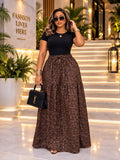 Brown leopard-print tiered maxi skirt styled with a black top