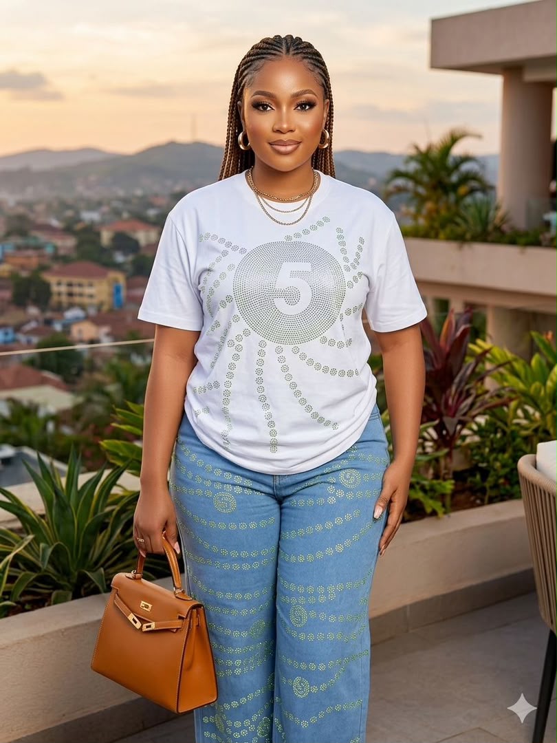 Rhinestone  Tee & Wide-Leg Jeans Co-ord Set