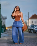 Skirt-overlay jeans in blue denim washes and black